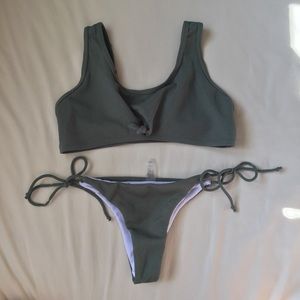 Olive/Army green tie front bikini